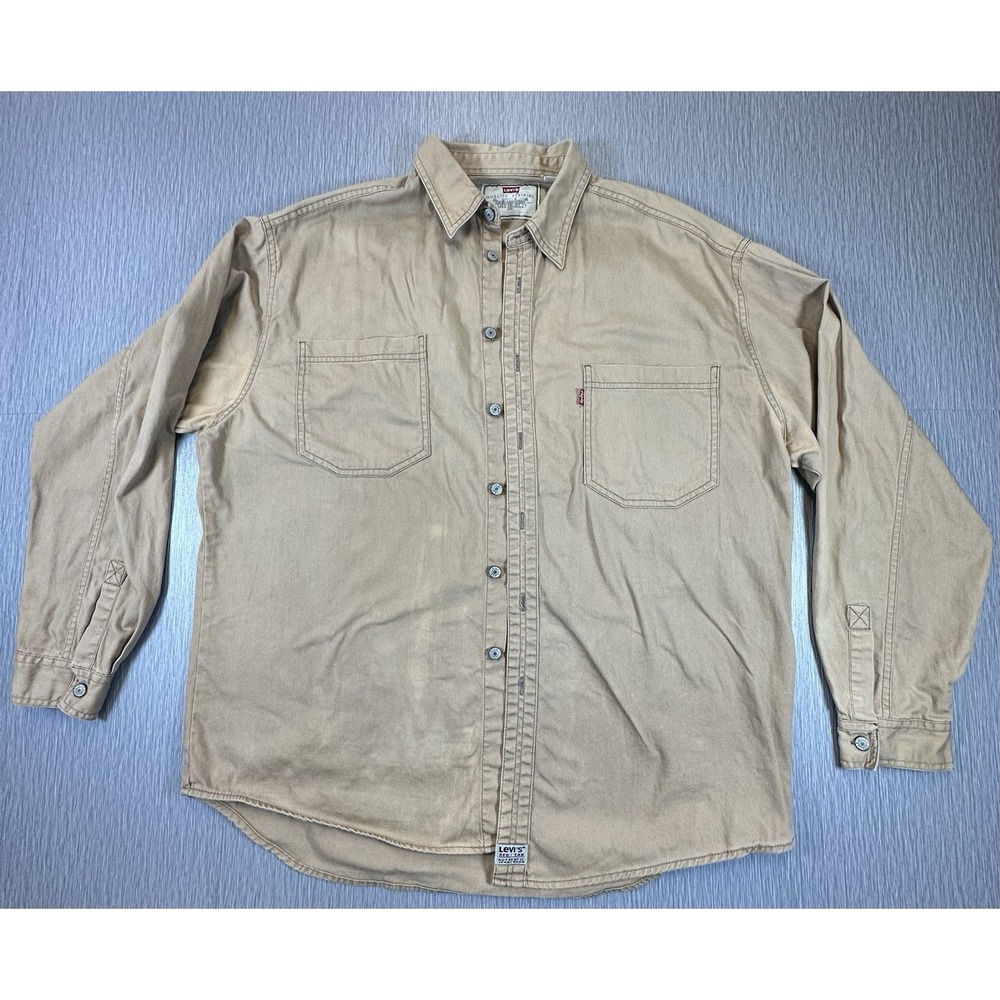 VTG 1995 Levis Denim Shirt Metal Button Long Sleeve Grunge XL RARE Golden Yellow